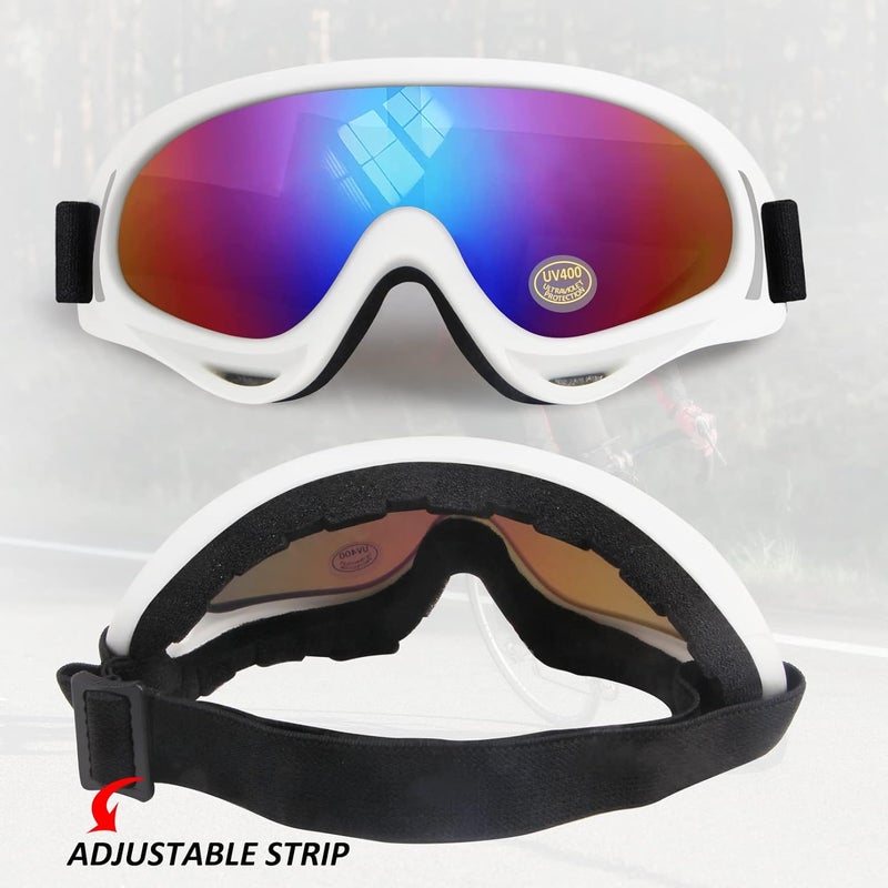 4-FQ Motorcycle Goggles Kids, 2 Pack Dirt Bike ATV Motocross & Ski Goggles, Off Road Riding Glasses for Child, Anti-UV Dust Airsoft Glasses for Men Women Youth Adults (White+Black Frame/Color Lens) - Image 2